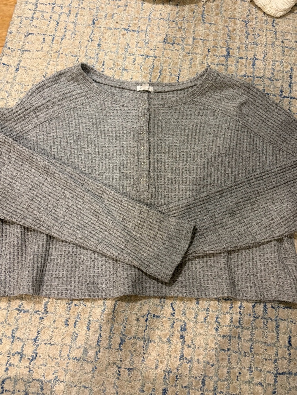 Garage Gray Waffle-Knit Crop Henley
